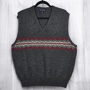 Vintage BRITCHES Mens Shetland Wool Fair Isle‎ V-Neck Sweater Vest XL Grey Red